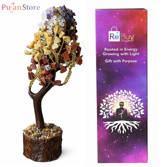 Pujan Store 7 Chakra Crystal Tree with Gift Box – Home Healing & Positive Energy Décor