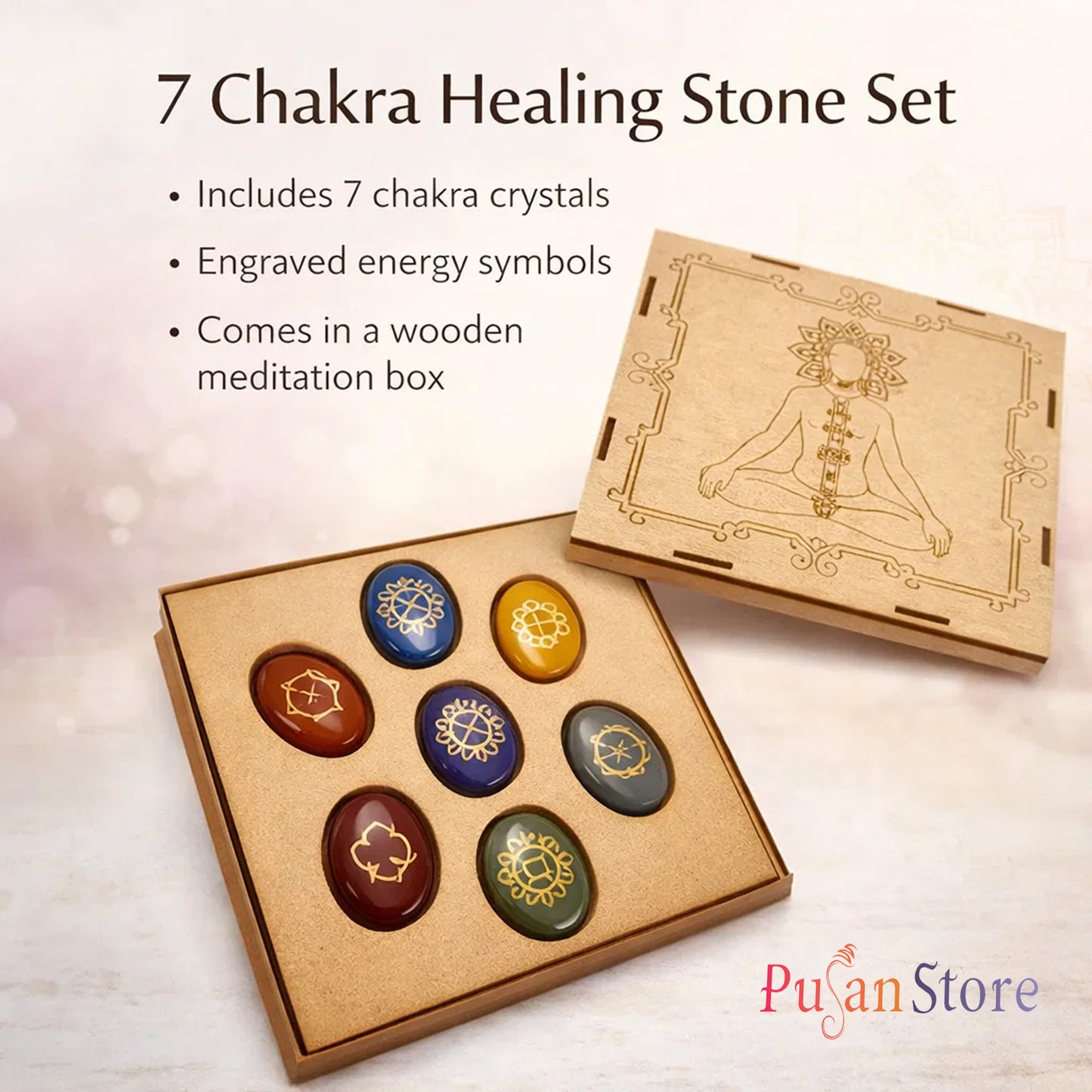 Pujan Store 7 Chakra Palm Stone – Pocket Healing Crystal for Chakra Alignment