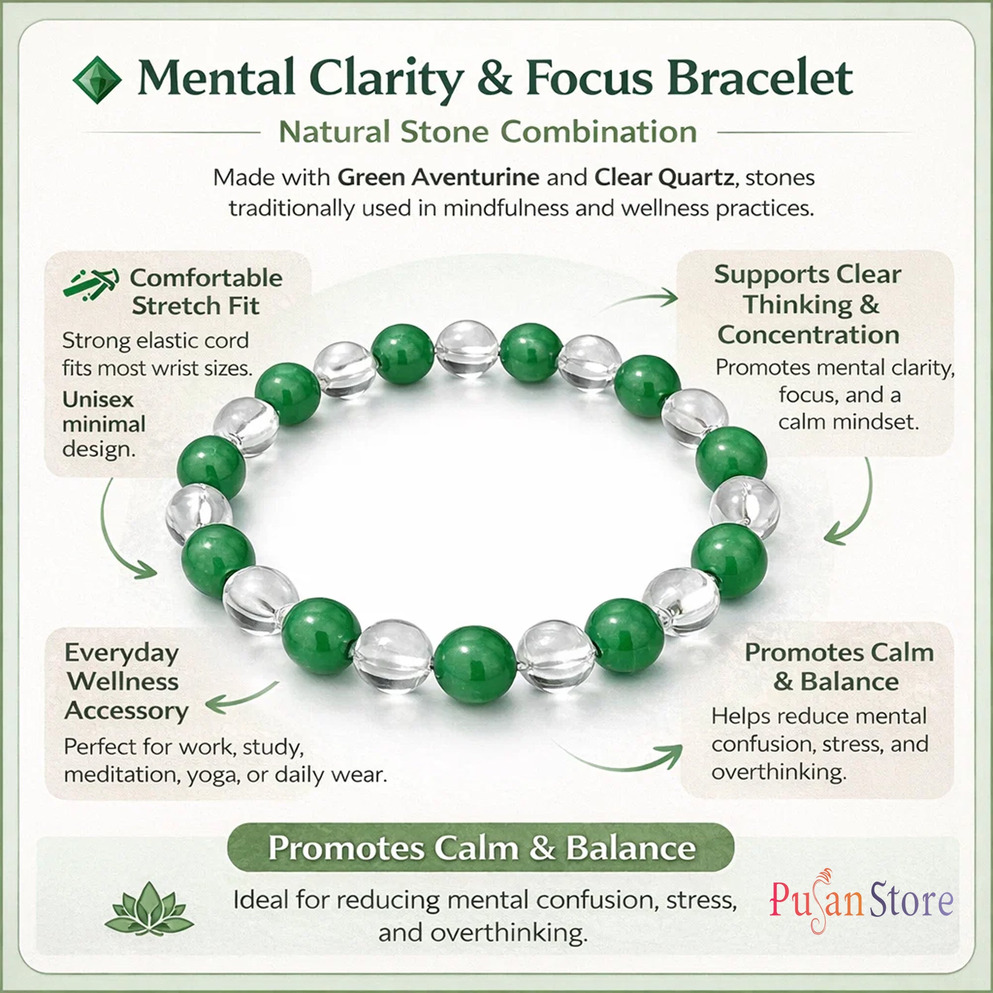 Multistone Bracelet for Mental Clarity & Focus | Healing Energy Bracelet Improves concentration & mental peace.