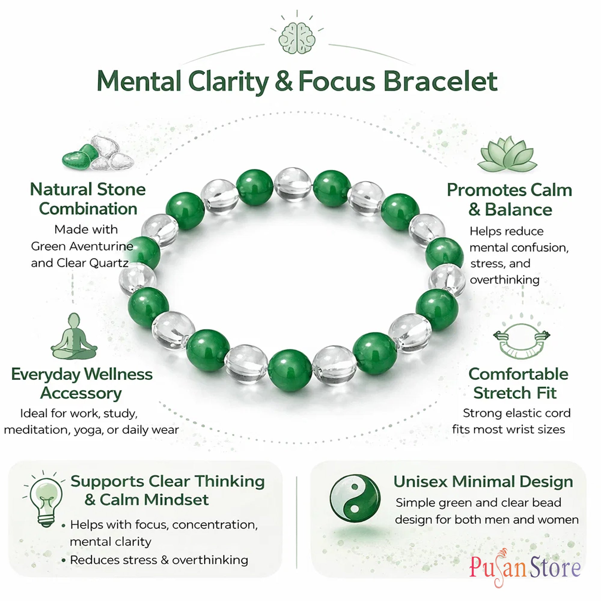 Multistone Bracelet for Mental Clarity & Focus | Healing Energy Bracelet Improves concentration & mental peace.