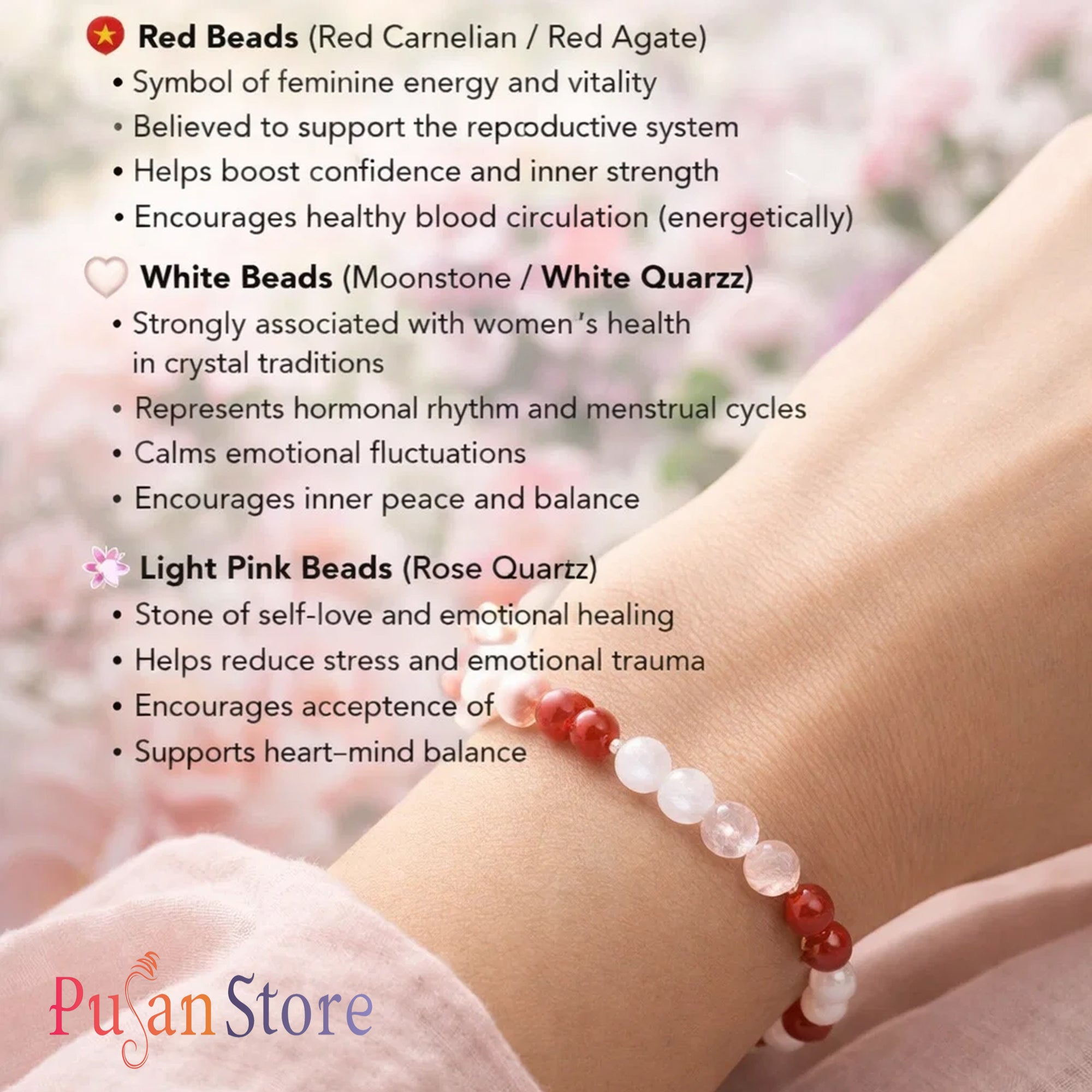 Multistone Bracelet for Hormonal Balance & PCOD Support Energy Healing Supports emotional & hormonal stability.