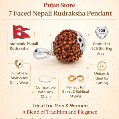 Pujan Store 7 Mukhi Rudraksha Pendant for Financial Growth & Prosperity – Original Energized Bead for Wealth Luck & Stability