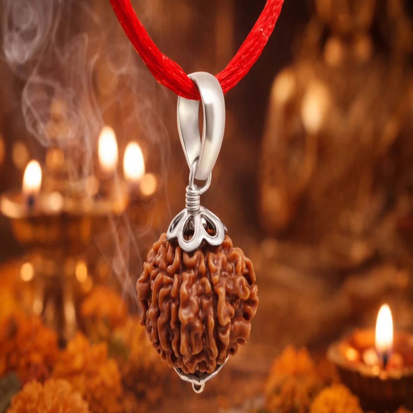 Pujan Store 5 Mukhi Rudraksha Pendant for Peace & Stress Relief – Natural Energized Bead for Spiritual Protection & Daily Positive Energy
