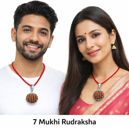 Pujan Store 7 Mukhi Rudraksha Pendant for Financial Growth & Prosperity – Original Energized Bead for Wealth Luck & Stability
